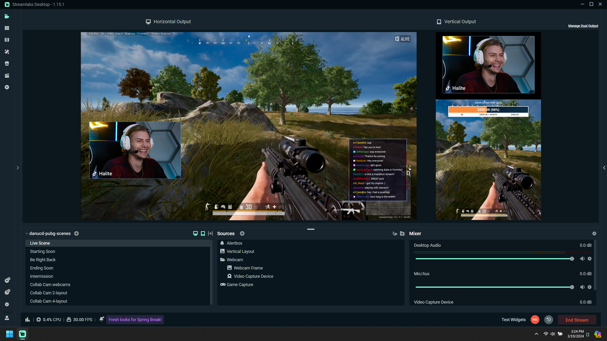 Image of Streamlabs Desktop user interface while streaming