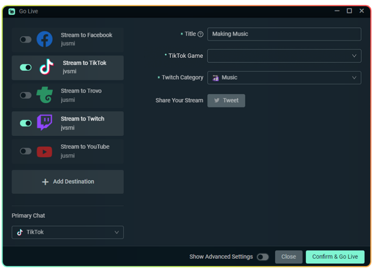Stream on tiktok from pc